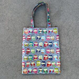 Paperchase PVC Woodland Owl Tree Tote Shoulder Bag Grey Large Lined polka dot